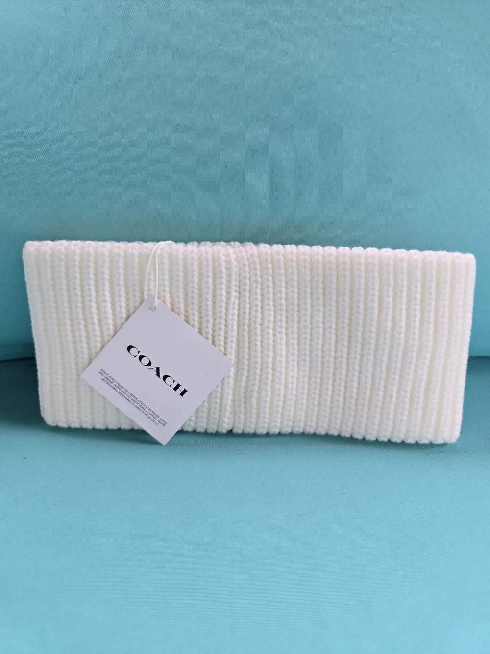 Coach Cream Ribbed Knit Logo Patch Headband